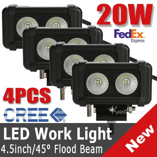 4pcs 5inch 20w cree led work light bar 2000lm spot/flood beam offroad lamp 36w