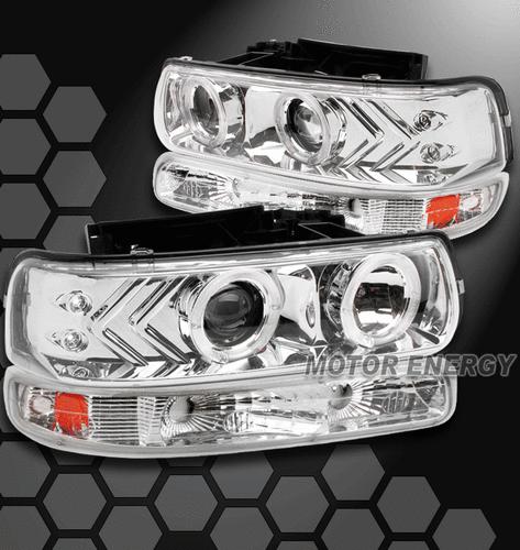 1999+ silverado 2000+ suburban tahoe halo led chrome projector head light+bumper