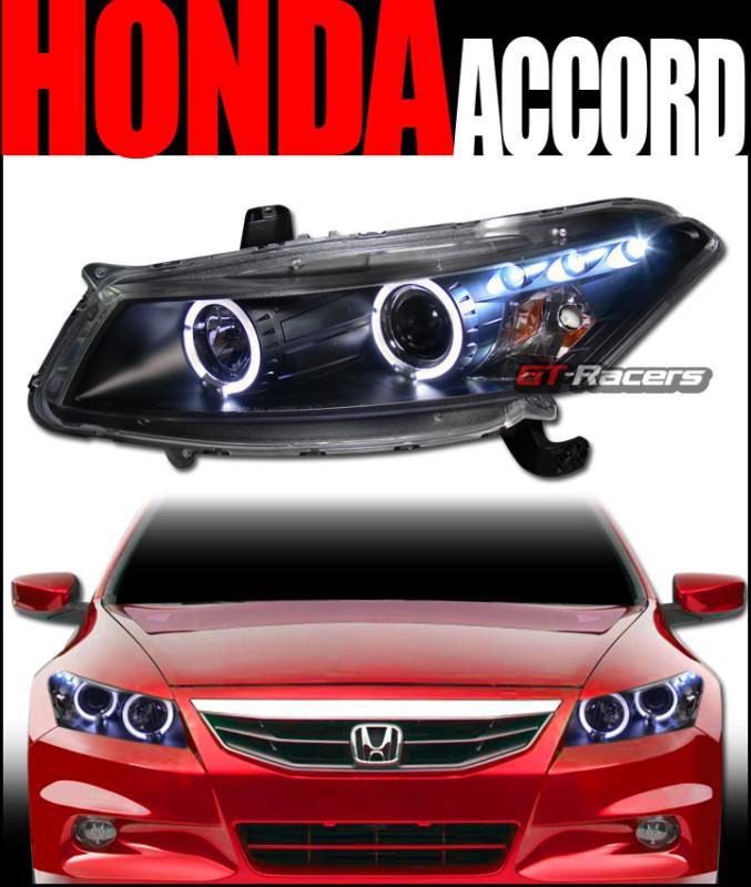 Jdm blk led halo rims projector head lights lamps 2008-2011 honda accord 2d/2dr