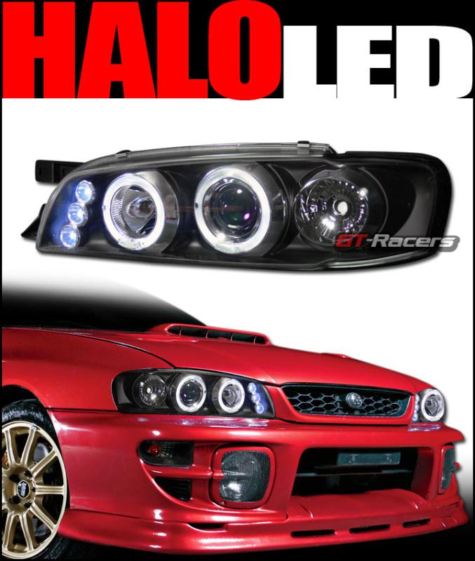 Blk drl led halo rims projector head lights lamp signal 95-01 subaru impreza wrx