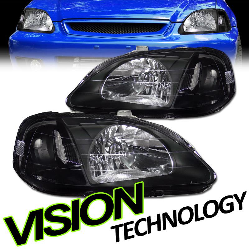 Clear reflector 99-00 civic 2dr/3dr/4dr jdm black headlights headlamps assembly