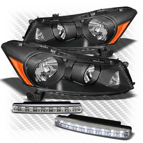 08-12 accord 4dr black crystal headlights + daytime running lights combo set