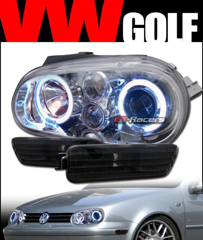 Chrome halo projector head lights+depo bumper side marker blk 1999-2005 golf mk4