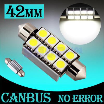 42mm 8 smd 5050 pure white dome festoon canbus error free car led light bulb