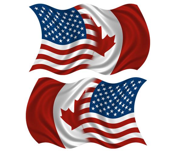 American canadian waving flag decal set 3"x1.8" usa canada vinyl car sticker zu1