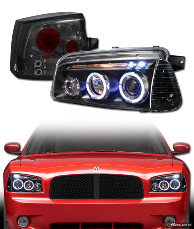 Blk halo led projector head lights+corner+altezza tail lamps smoke 05-08 charger