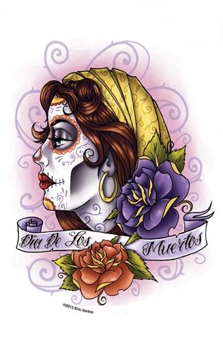 Dia de los muertos pretty sugar skull lady & roses sticker/decal by eric lovino