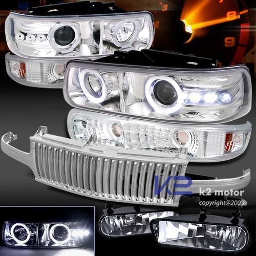 Chrome 99-02 chevy silverado halo projector headlight+bumper+fog light+grill