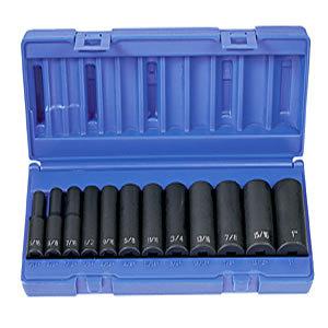 Grey pneumatic 12 pc 3/8" sae deep impact socket set