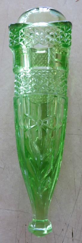 Exceptional rare old green vaseline depression glass automobile / limousine vase