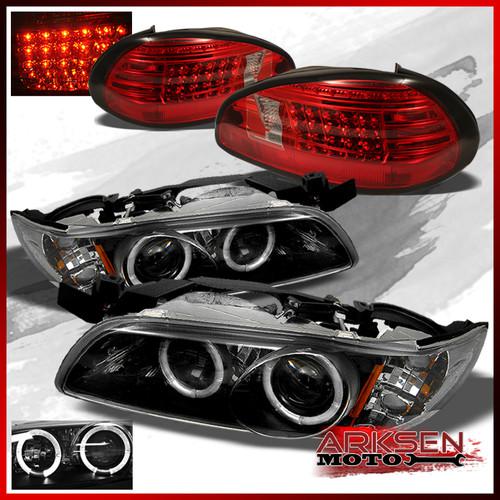 97-03 grand prix dual halo projector black headlights+red clear led tail lights