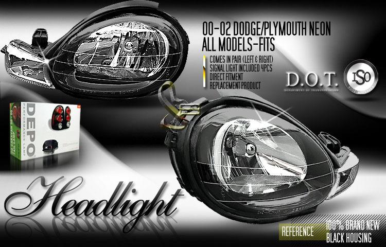 Depo pair euro style black headlight w/ turn signal 00-02 01 dodge plymouth neon