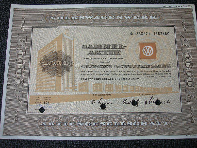 1000 dm   original volkswagen vw stock share aktie kÄfer bug