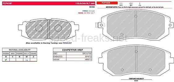 Ferodo ds2500 fr-s/ brz front/ rear brake pad pkg (fcp1639h and fcp4187h )