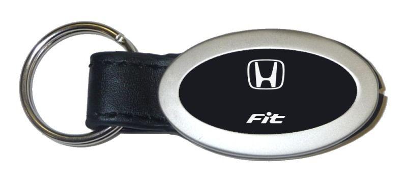Honda fit black oval leather metal key chain ring tag key fob logo lanyard