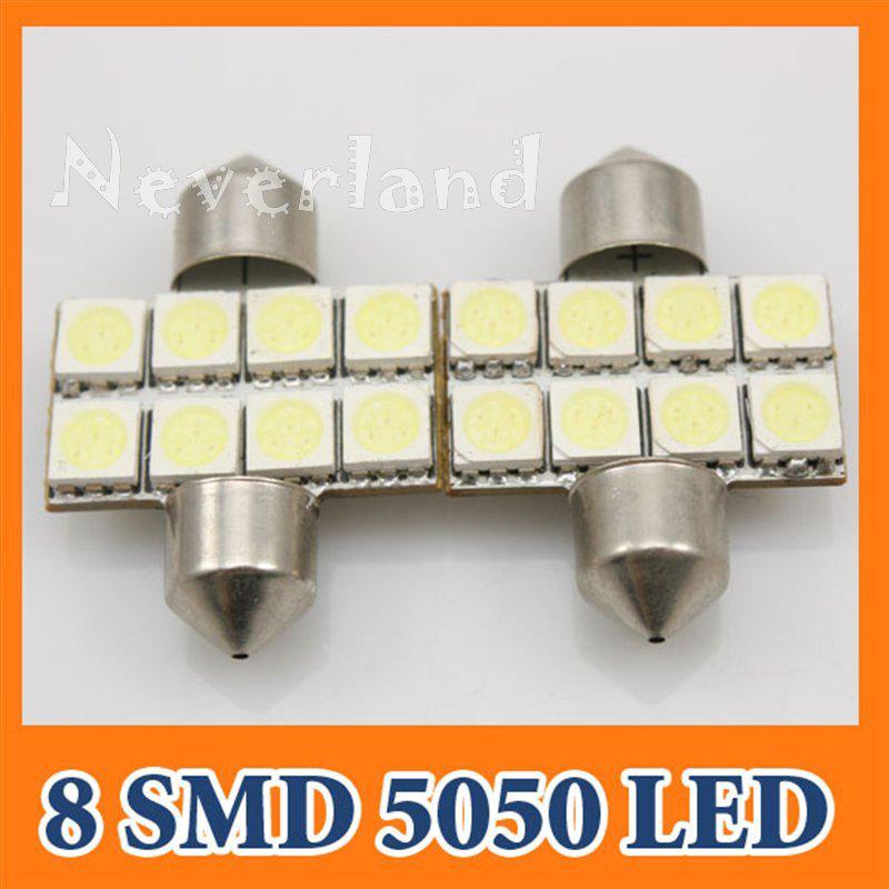 2x white 31mm 8 smd 5050 led car interior festoon dome reading light lamp bulb