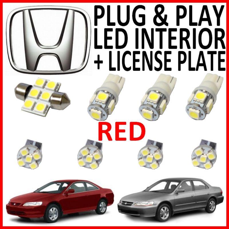 8 piece super red led interior package kit + license plate tag lights ha3r