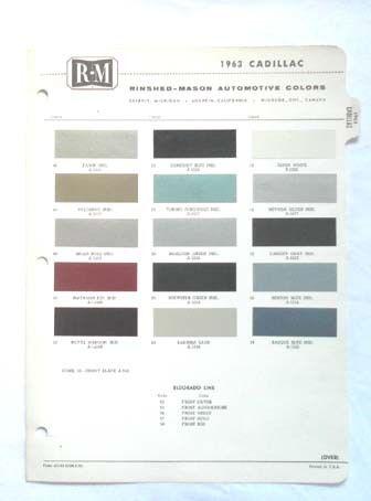 1963 cadillac r-m  color paint chip chart all models original 