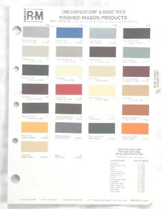 1980 dodge chrysler plymouth   r-m   color paint chip charts  all models mopar 