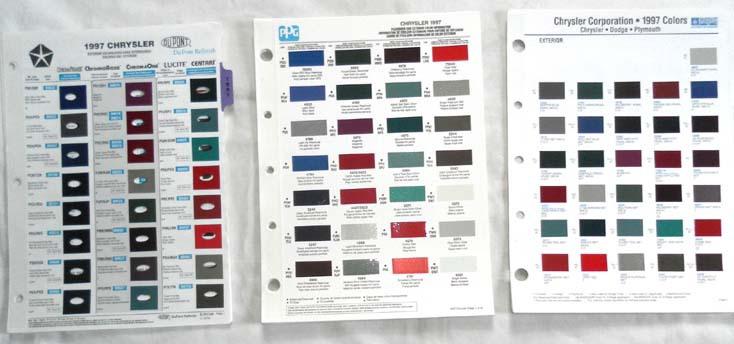 1997 chryler dodge plymouth mopar truck color paint chip charts all models