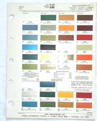 1973 chevrolet ppg color paint chip chart all models original 