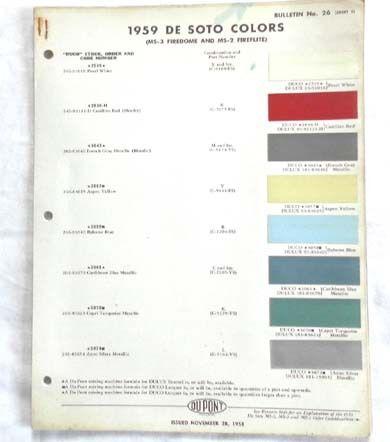 1959 desoto ppg and dupont color paint chip chart all models original mopar 