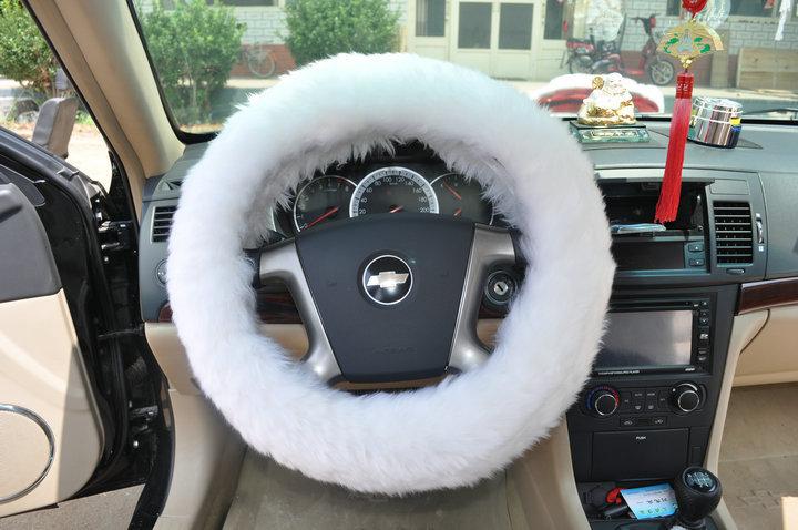 Genuine white long wool sheepskin steering wheel cover steel