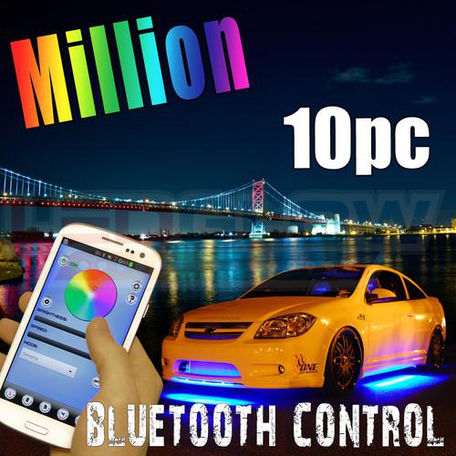 10pc million color led underbody interior car lights w. smartphone connectivity