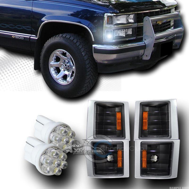 Blk signal corner lights lamps amber k2+led bulbs 94-98 chevy c10 c/k pickup suv