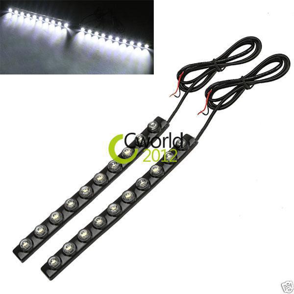 2x white 10 led drl car daytime driving running light flexible strip lamp 12v