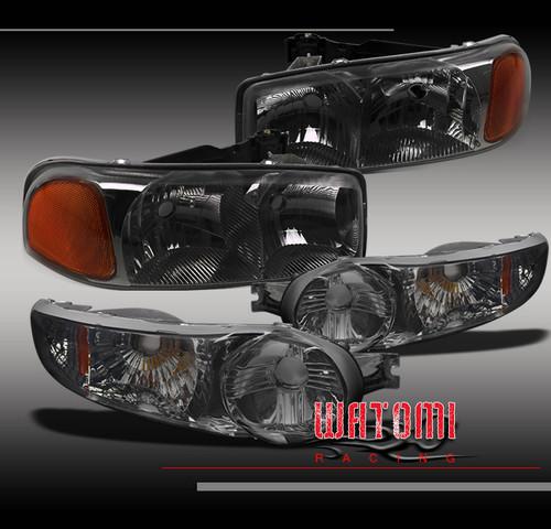 01-06 gmc yukon sierra denali crystal head light+bumper signal combo smoke/amber