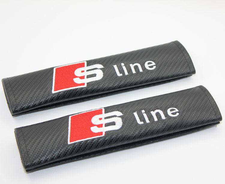 A pair sport carbon fiber car seatbelt cover shoulder pad pads for audi sline