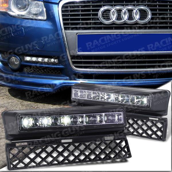 2005-2008 fog light bumper grille w/high power led day time running lights a4 b6