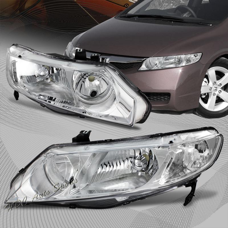 2006-2009 honda civic chrome housing clear lens clear reflector headlight lamps