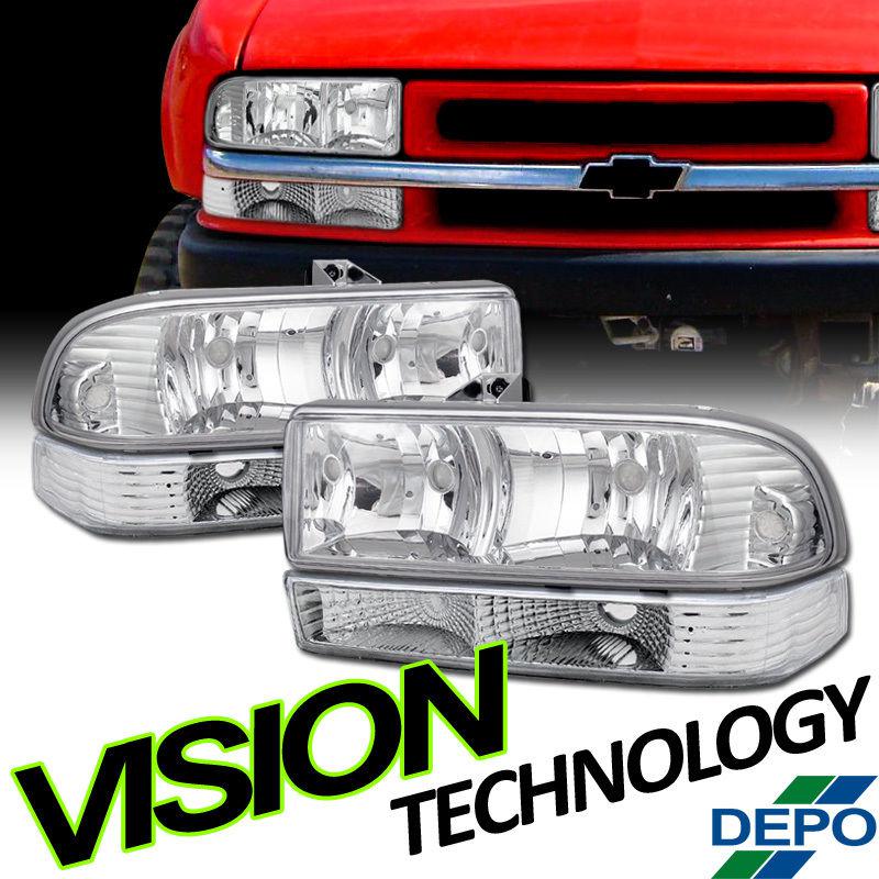 4p 98-04 s10 pickup/truck 98-05 blazer euro chrome headlights+depo bumper lights