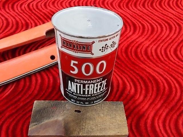 Vintage antifreeze 1 qt. metal can unopened markline 500 cross flags petrolania 