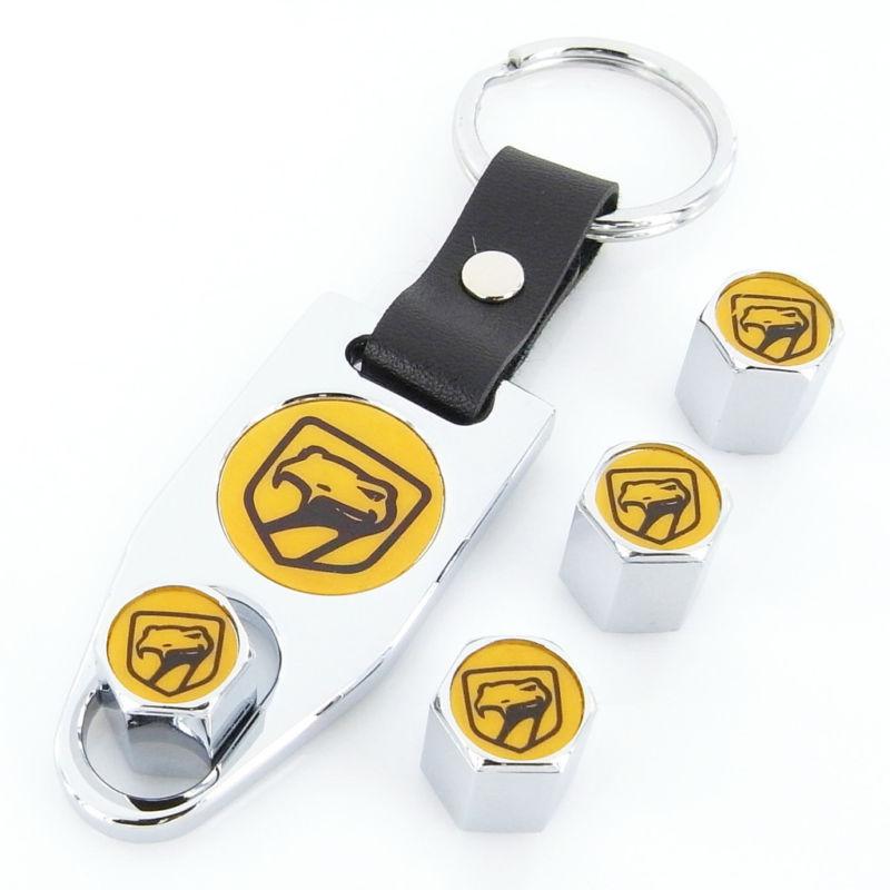 Dodge viper yellow  style logo chrome tire valve caps + wrench key chain