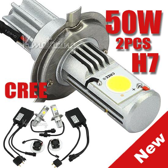 2x car h7 high low beam head light lamp cree led bulbs 1512 1800lm 12v 24v 360°