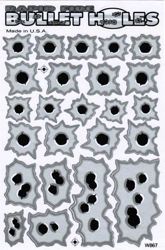 Silver rapid fire bullet holes racing car sticker decal sheet size 7"x10.5"