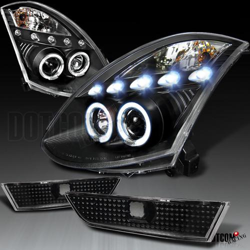 03-07 infiniti g35 2d black led halo projector headlight w/bumper corner lights