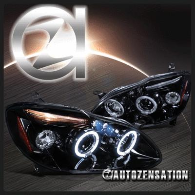 03-08 toyota corolla glossy black led drl halo projector headlights