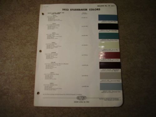 1953 studebaker 2 page color chip paint sample chart ~ dupont