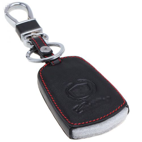 Leather key case holder cover chain keyring black for cadillac srx xts cts ats-l