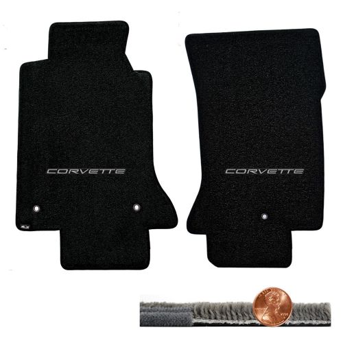 1997-2004 c5 corvette black 2pc ultimat floor mats set - silver corvette logos