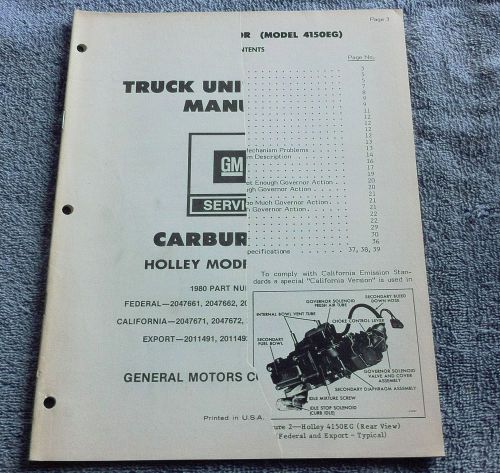 1980 80 gm chevrolet gmc truck holley carburetor 4150eg unit repair manual