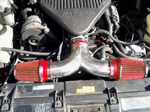 94-96 chevy impala ss caprice 4.3/5.7 v8 dual twin air intake kit +red filter