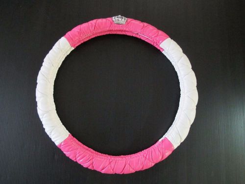 38cm leather vehicle car steering wheel cover double pink/white with crown badge