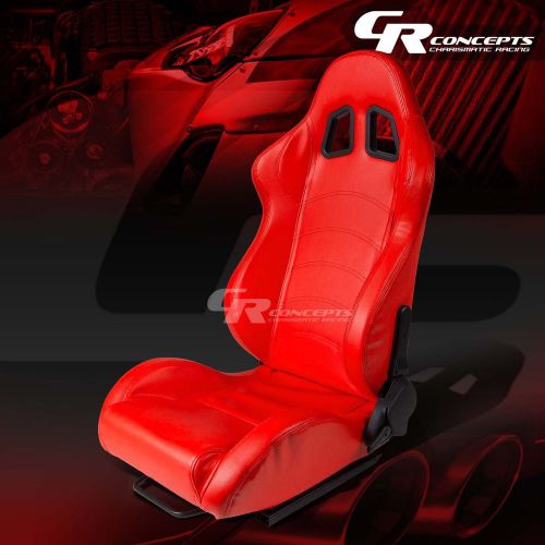 Red pvc leather reclinable sports racing seats+mounting slider driver left side