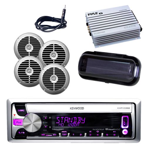 New boat cd radio pandora iphone input,silver speakers, 400w amp, cover, antenna