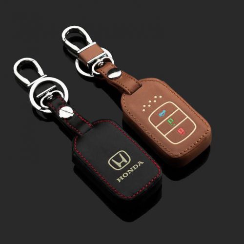 Leather key fob holder case chain cover for honda accord civic crosstour cr-v